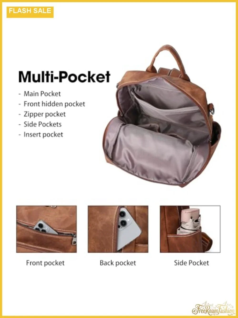 PU Leather Medium Backpack Purse for Women Ladies Brown